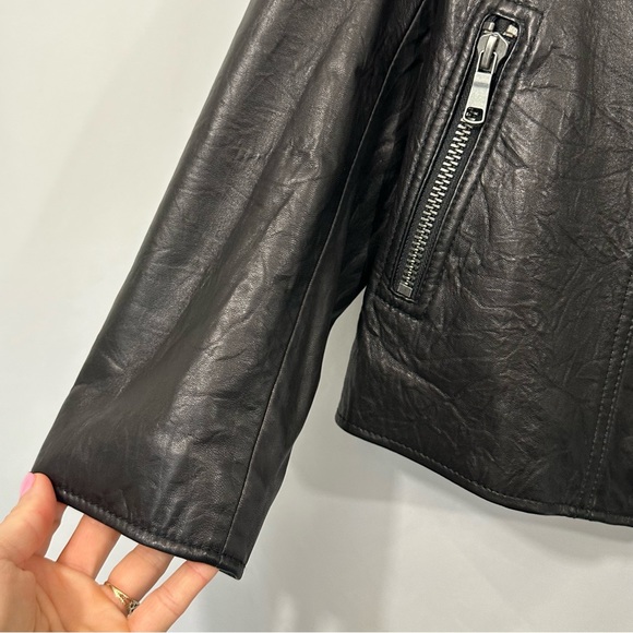 Joie Kameke “Viva La Femme” Lambskin Leather Full Zip Moto Jacket in Black - Picture 8 of 14